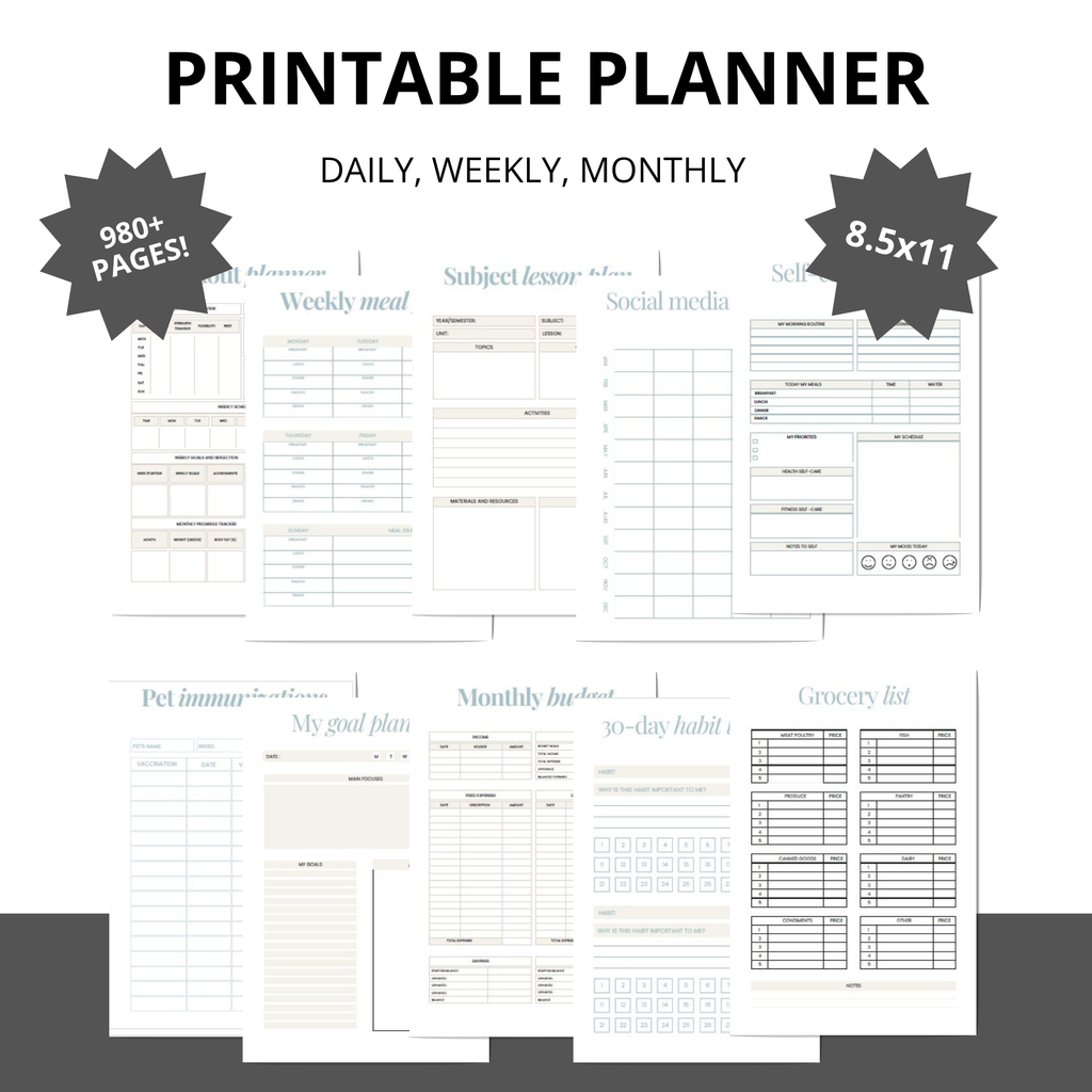 ADHD PRINTABLE LIFE PLANNER 2026, 2027 & 2028