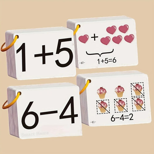 132 Cards with Addition and Subtraction Within 0-10, a Complete Set of Cards for Early Childhood Math Development, Including Addition, Subtraction, Multiplication, and Division Mental Arithmetic Cards, to Train Children's Mat